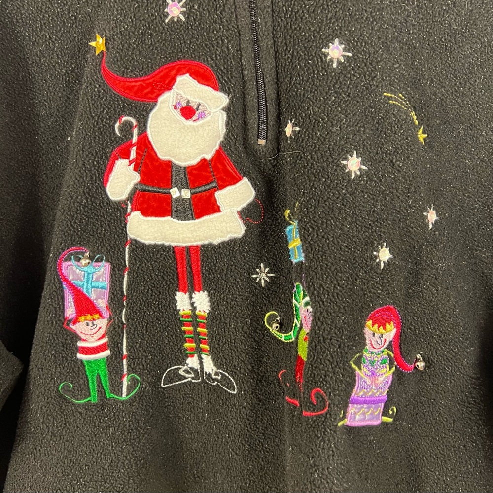 Womens White Stag Christmas Sweater Fleece 1/4 Zip Embroidered Women XL Holiday - Picture 2 of 3